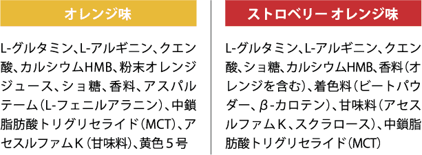 オレンジ味とストロベリーオレンジ味の原材料一覧